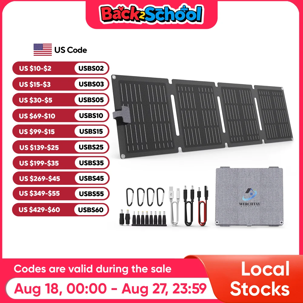 

RVPOZWER WERCHTAY Folding Foldable Solar Panels 30W Portable Solar Panel Charger 3 Output Ports for Camping Hiking RV