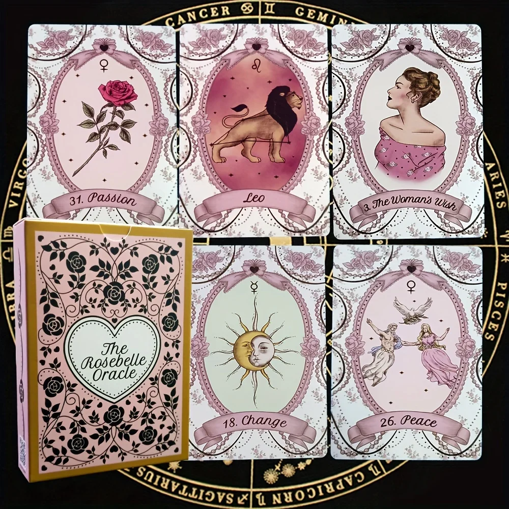 Rosebelle Oracle Cards with Zodiac Signs - 65-Card Portable Fortune Telling Game | Includes Electronic Guidebook