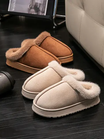 Fashion Women Fluffy Slippers for Autumn and Winter Indoor EVA Thick Sole Anti-Slip and Warm Unisex Slippers for Winter