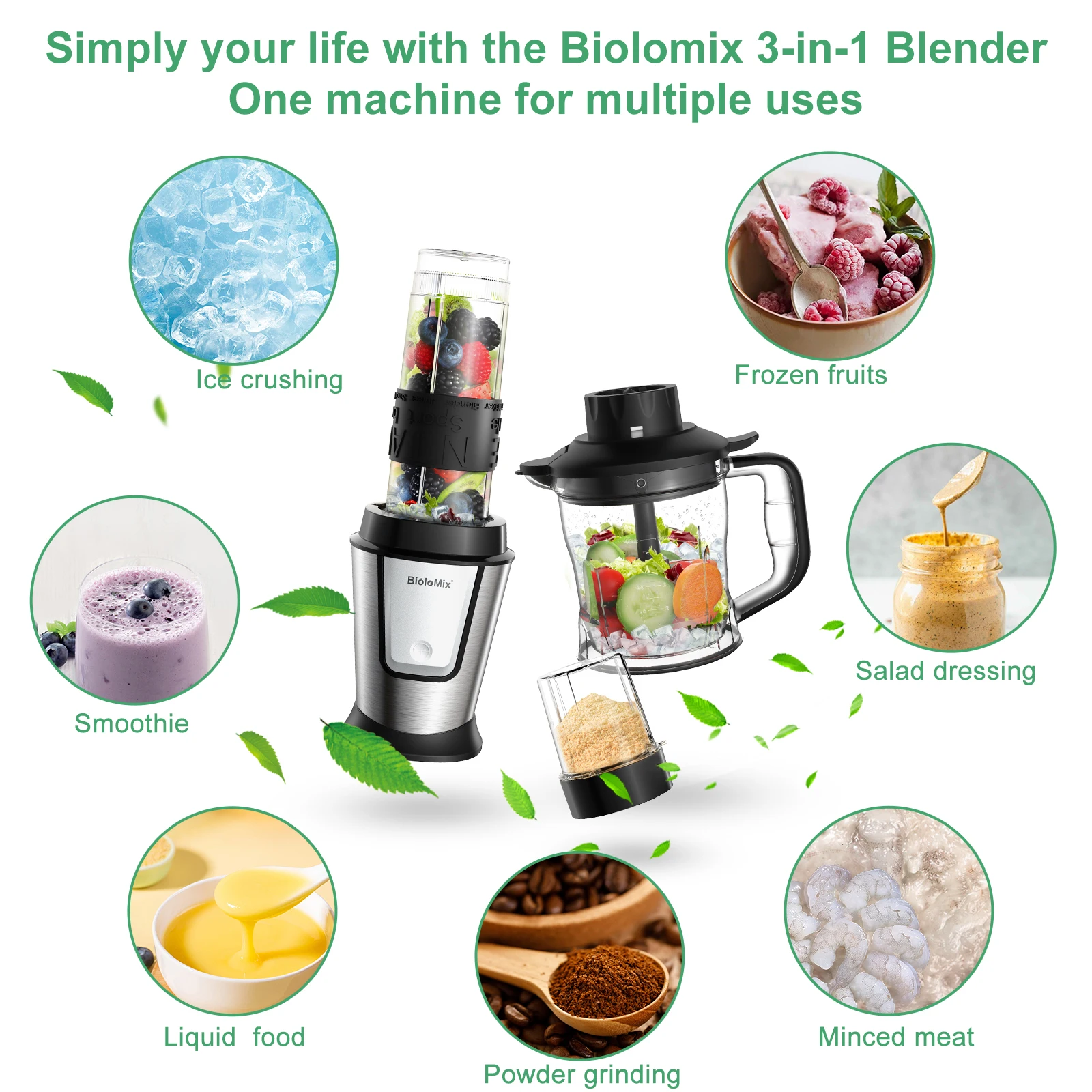 BioloMix wielofunkcyjny robot kuchenny przenośna sokowirówka Blender 3 W 1 700W osobisty mikser Smoothie do urządzenie do siekania żywności i