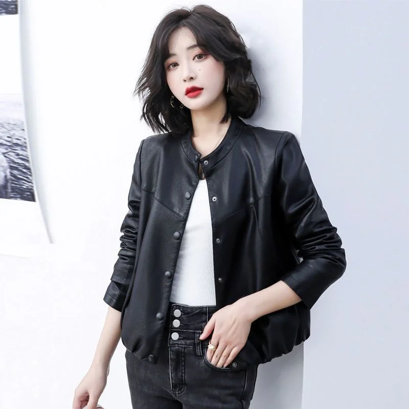 High-End Leather Jacket Spring Autumn Women's 2024 New Outerwear Korean Fashion Small Fragrance Top Short Female Leather Clothes