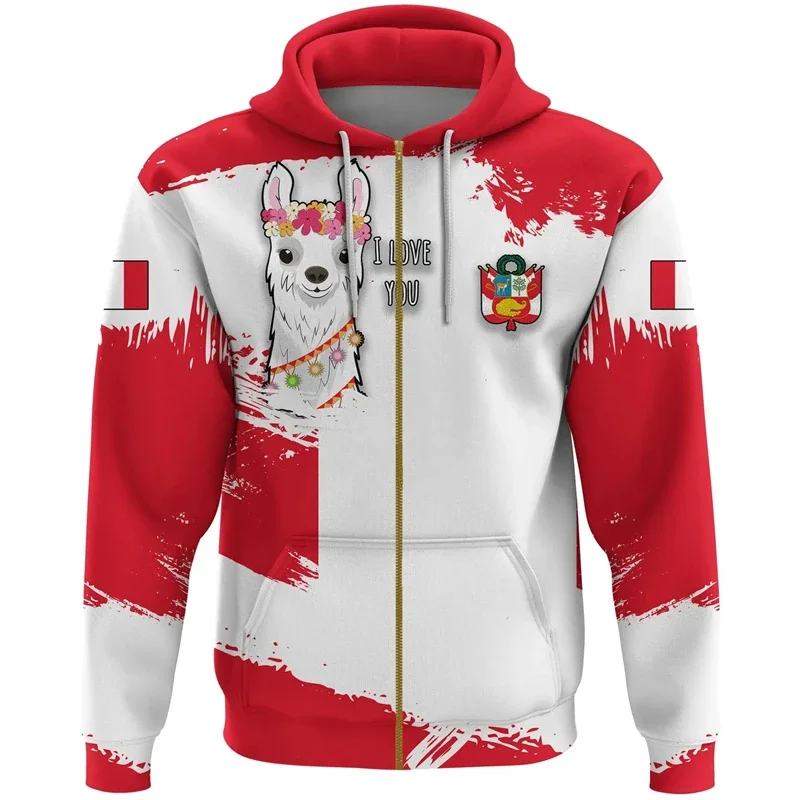 

Zipper Hoodie Men Peru Flag Map Graphic Sweatshirts Peruvian National Emblem Clothes Casual Oversize Loose Man Hoodies Pullovers