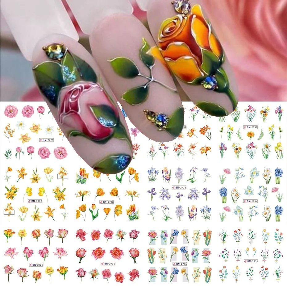 1 piece of 5D nail stickers high quality watercolor flower nail art stickers butterfly animal design nail art decoration sticker