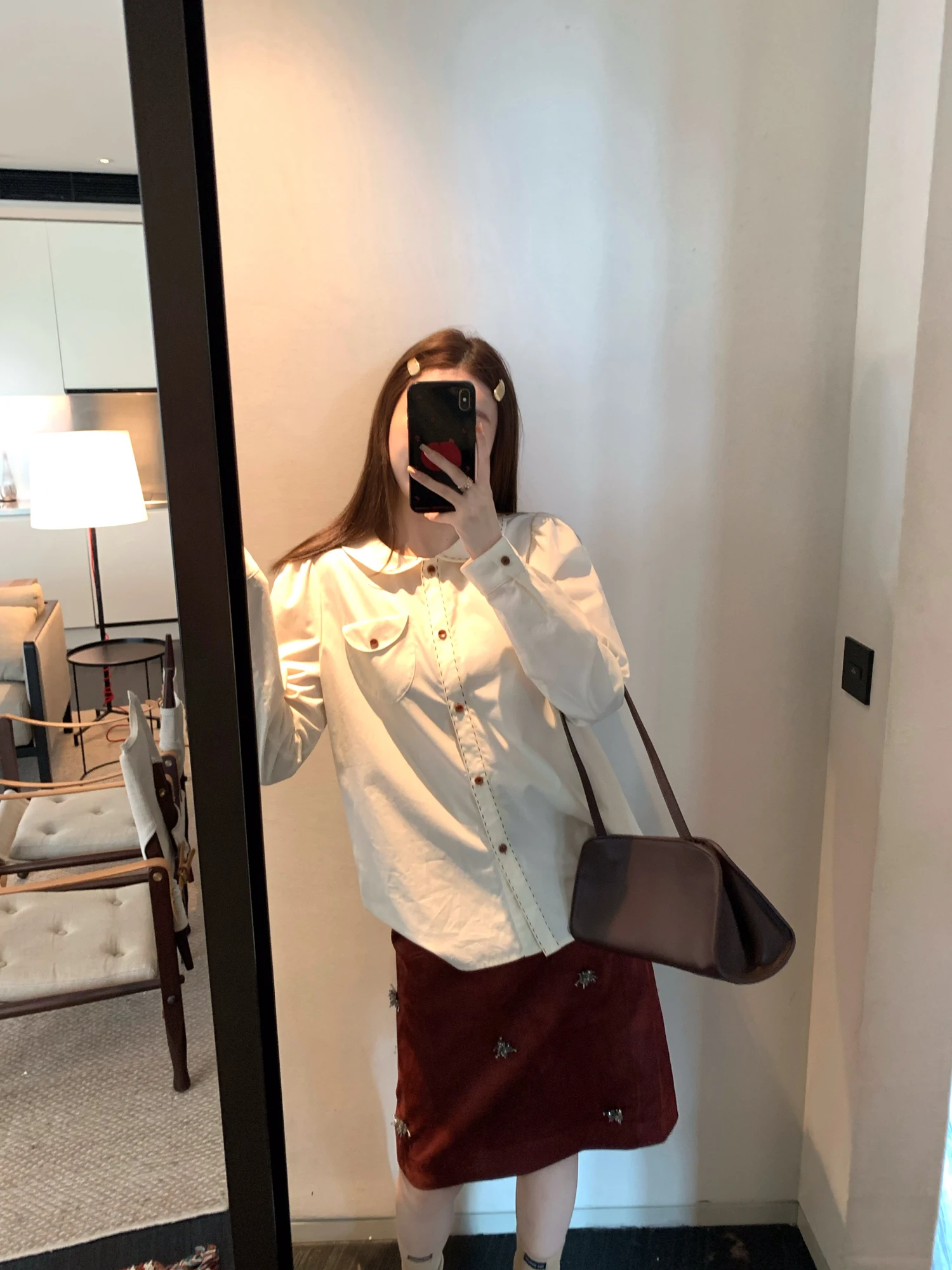 

Realzz Official Carbon Fiber Floing Vintage Doll Collar irt Beige Color Loose Fit Long Sve Skin-friendly Breathable