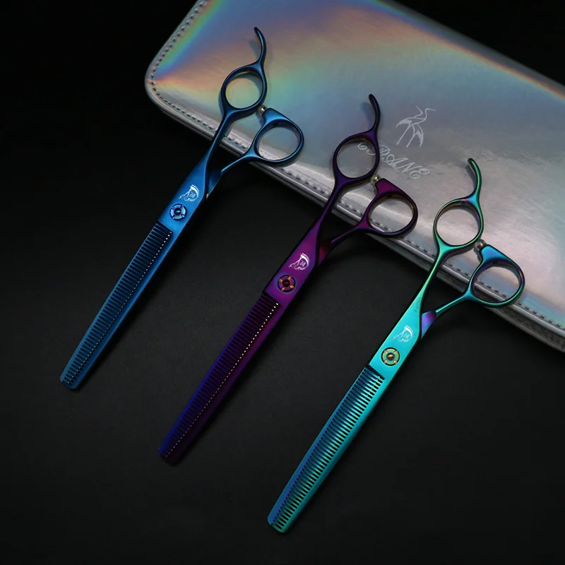 Crane Colofur Pet Scissors Professional 7.0 Inch Pet Dog Grooming Thinning Scissors JPVG10 Teethed Blade Shear Thinner About 25%