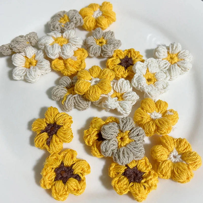 10PCS 2.5CM Hand Hook Three-dimensional Flower DIY Woven Small Flower Home Textile Clothing Hairpin Decoration Accessories