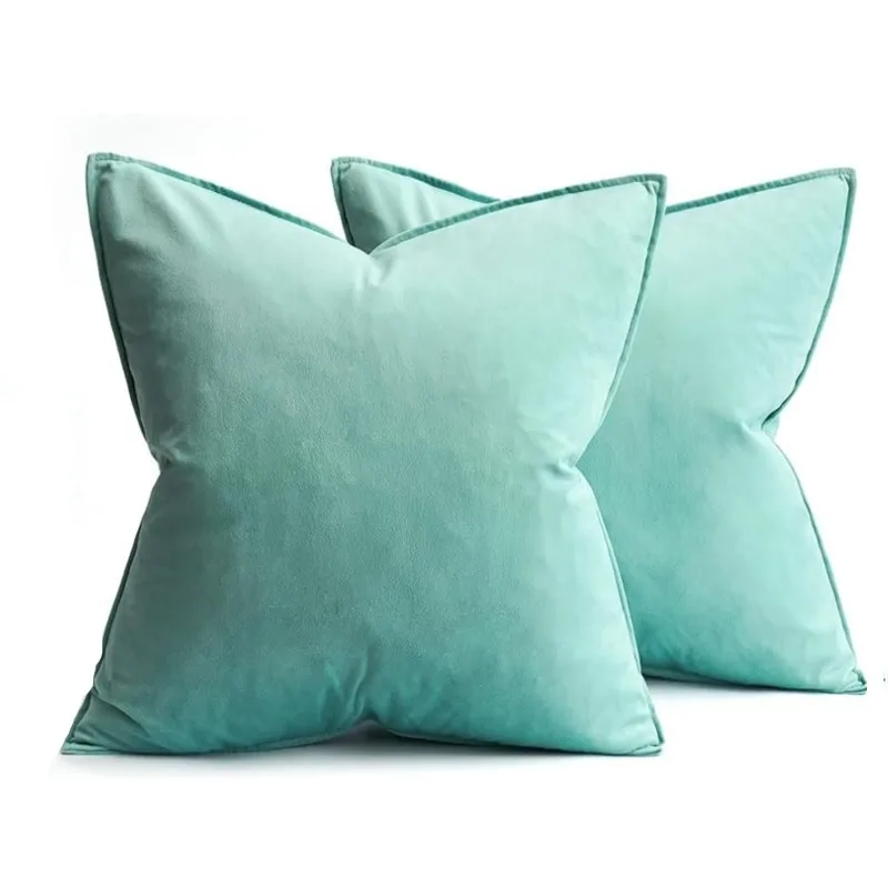 2 Stück wassergrüne Kissenbezüge aus massivem Samt, dekorativer Kissenbezug, Heimdekoration für Couch, Schlafzimmer, Coussin, Canapé, Weihnachten