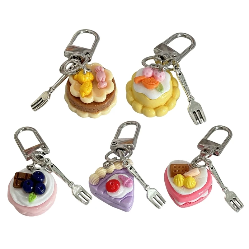 Little Fork Dessert Charm Keychain Backpack Decoration Jewelry for Women Girls Dropship