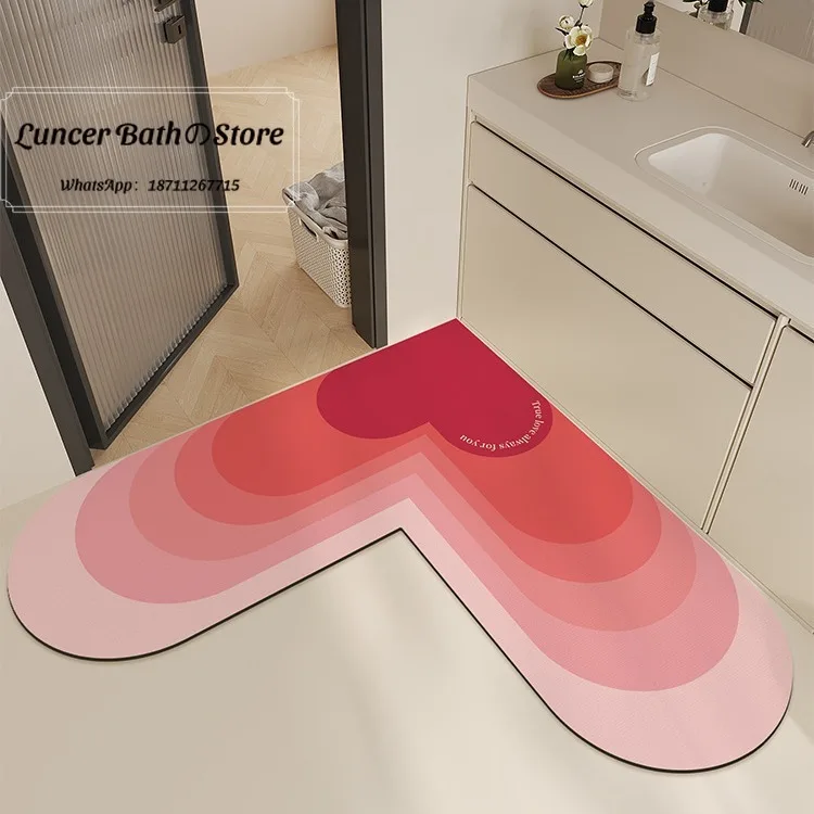 L heart-shaped diatom mud floor mat, kitchen water-absorbing non-slip foot mat, household dirt-resistant and easy-to-take-care