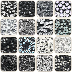 Black White Clay Beads 20pcs/lot Beads With Cartoon Pattern Polymer Beads For Jewelry Making DIY Key Chain Earrings Accessories