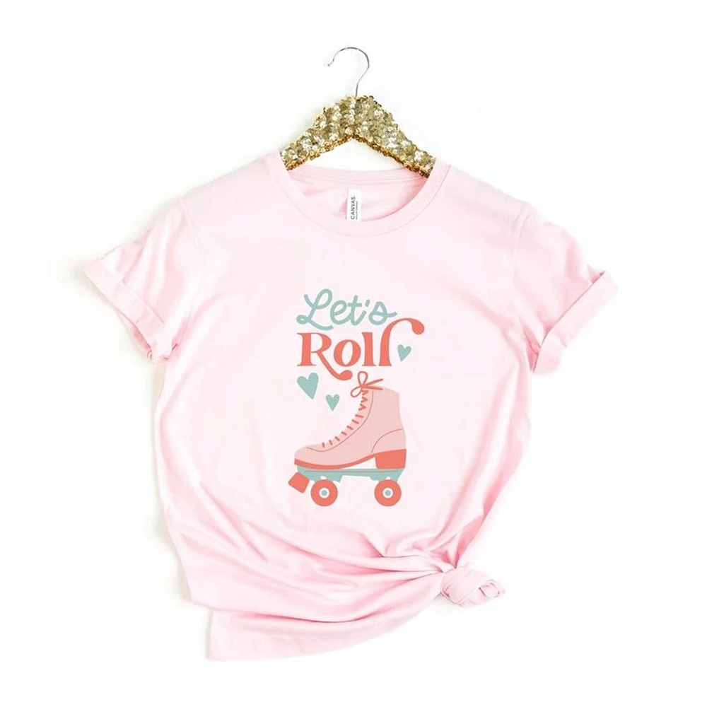 Let's Roll Shirt Fun Roller Skate Shirts Retro Summer Kid T-shirt 80s  Kid Tee 90s Kid Tees Women Summer Retro Short Sleeve Tops