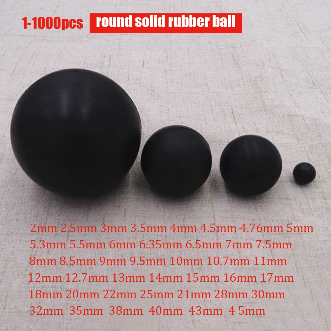 Beicai 1Pc-1000Pcs Solid Rubber Ball Diameter 2/2.5/3/3.5/4/4.5/5-45mm Industrial Bouncy Ball Black Round Sealing Rubber Ball
