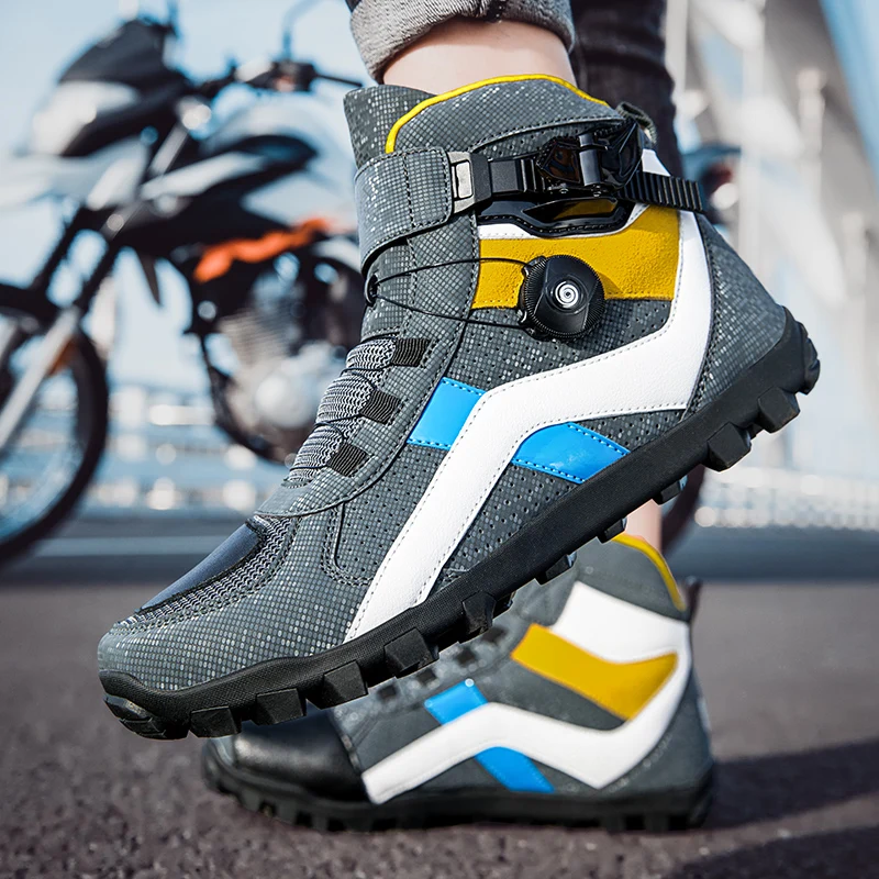 Ultra-Fine Motorcycle Riding Ankle Boots Breathable Anti-Slip Wear-Resistant Fiber Leather Protective Cycling Shoes