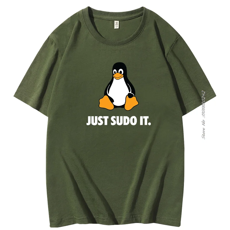 تي شيرت Just Sudo It مضحك للرجال نظام تشغيل Linux ملابس البطريق نمط بلايز تي شيرتات قصيرة الأكمام ملابس رجالي #1