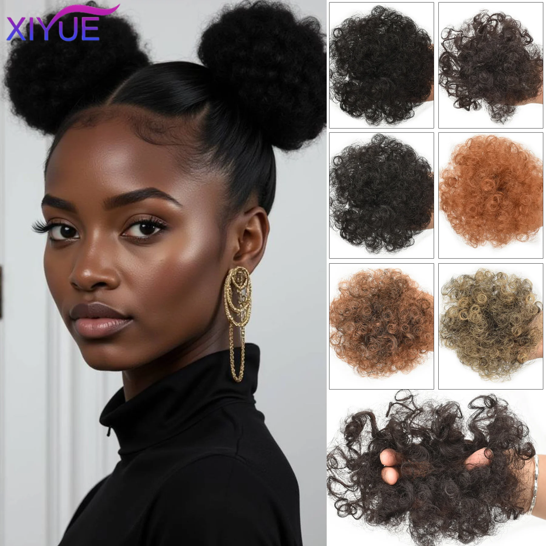 

Afro Hair Puff for Black Woman Synthetic Kinky Curly Elastic Hair Bun Chignon Ponytail Hair Extensions Thick Updo Hairpieces