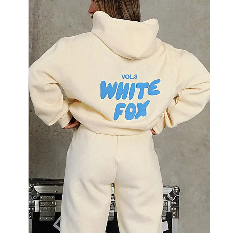 Women\'s hoodies sets 2024 Spring Fleeced Letters Printing Loose Hooded Two Piece Sweatpants Jogger Pants Set Sweatsuit Tracksuit