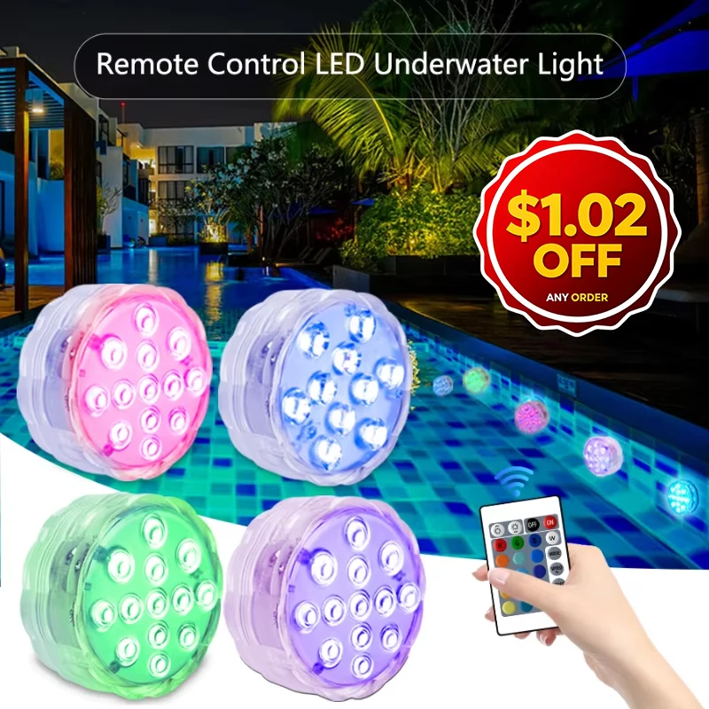10Led Swimming Pool Light Remote Control Rgb Dive Fish Light Led Underwater Lamp Portable Battery Operated For Vase Aquarium