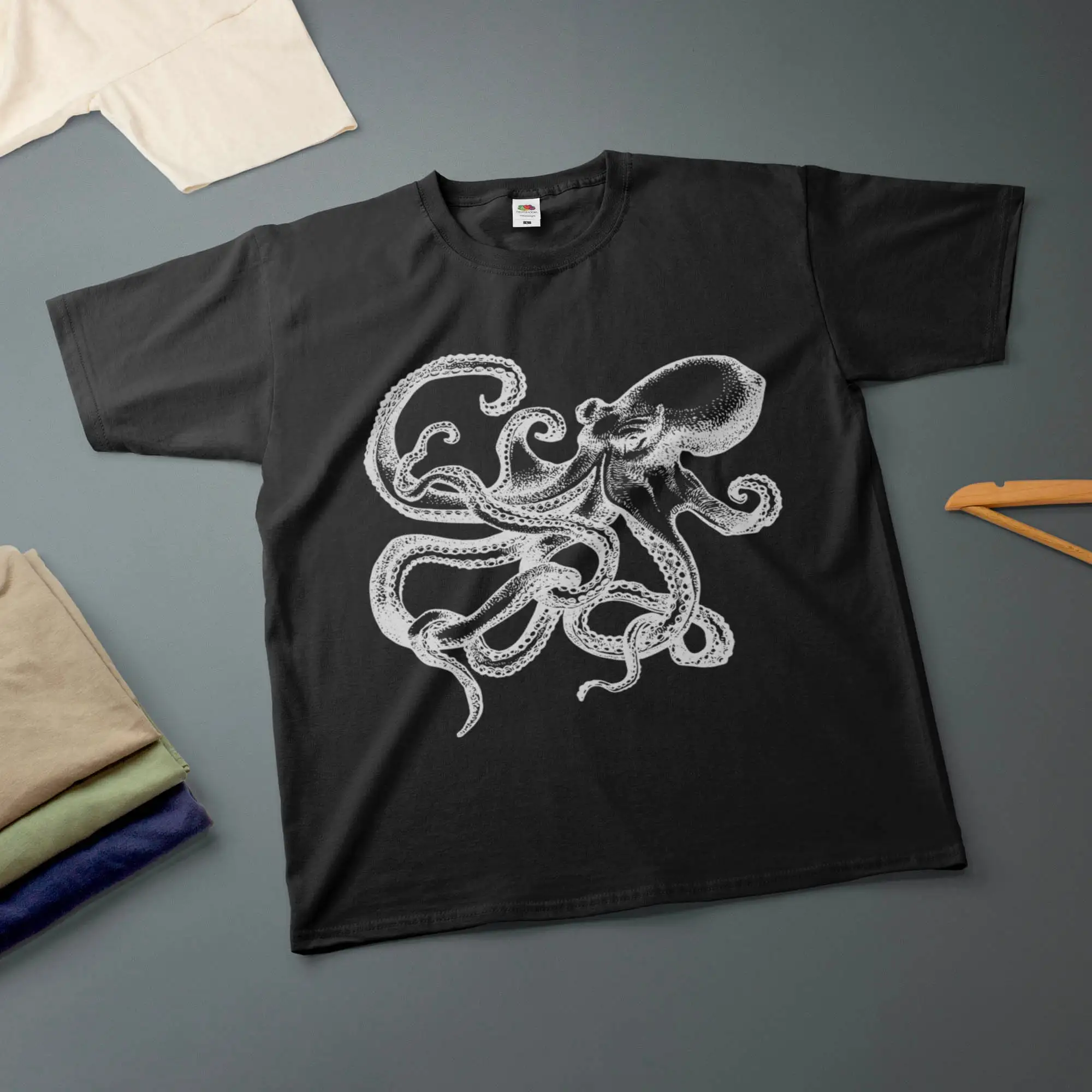 2026 Women's Gothic Y2K Streetwear Octopus Sketch Graphic T-Shirt, Crew Neck Short Sleeve Ocean Art Casual Tee Unisex