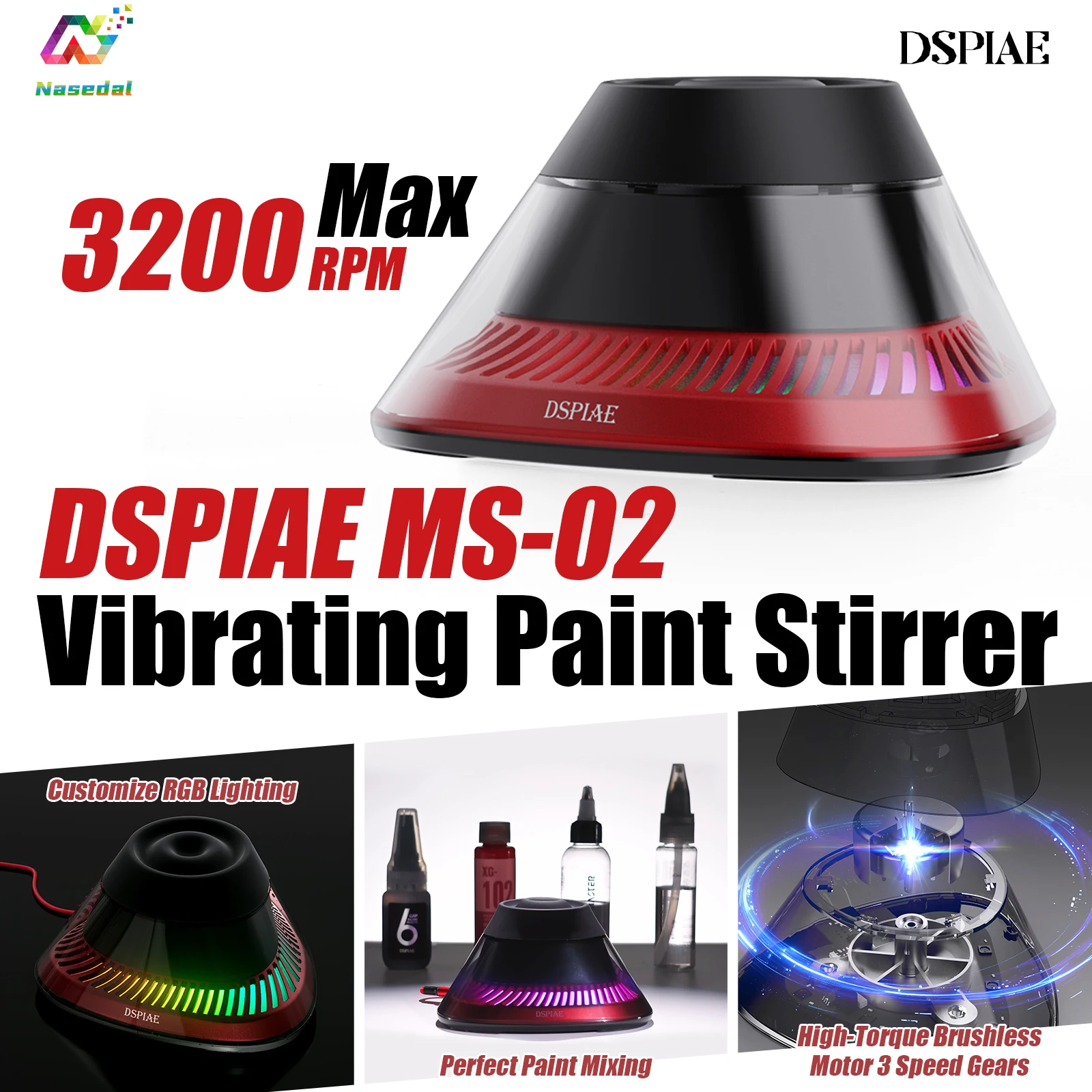 DSPIAE MS-02 Oscillating Paint Stirrer Max 3200 RPM for Gundam Model Paint Shaker Tools with App Smart Control Hobby DIY Project