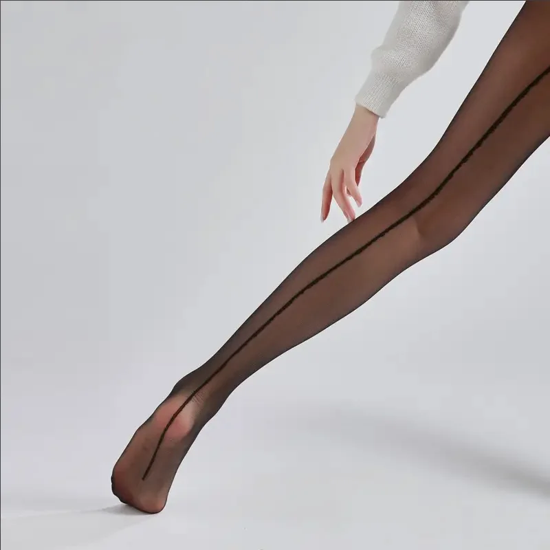 Damen Schwarze Strümpfe mit Linienmuster, Ultradünne Anti-Haken-Strumpfhose, Schlankmachende Optik, Sexy Sonnenschutz Transparente Damenstrumpfhose – Detail 3
