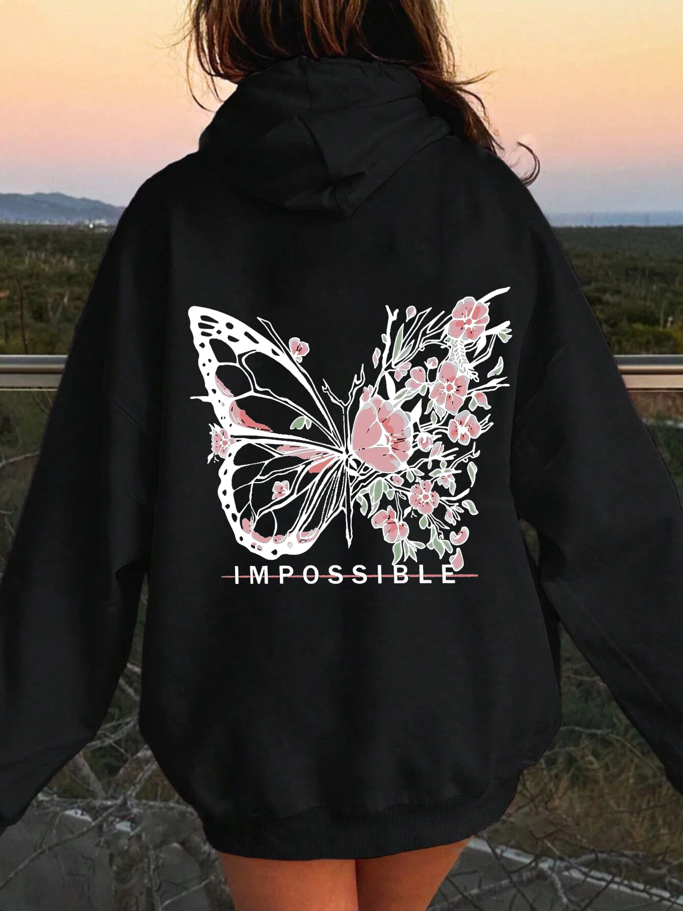 Beautiful Purple Butterfly Sweatshirt Women Fleece High Quality Hooded Simple Casual Hoodies Autumn Loose Oversized Streetwear