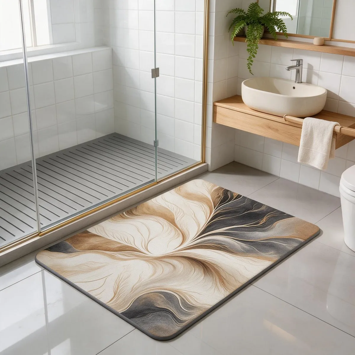 Tappetino da bagno quadrato in fango di diatomee, assorbente e antiscivolo, con fondo in gomma, ideale per il bagno e l’ingresso.