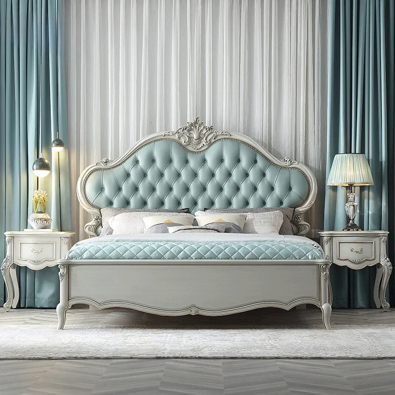 # for Italian Luxury Design High Backrest  Classic Bedroom Furniture Set Elegant Wood Frame Princess Bedroom King Size Bed