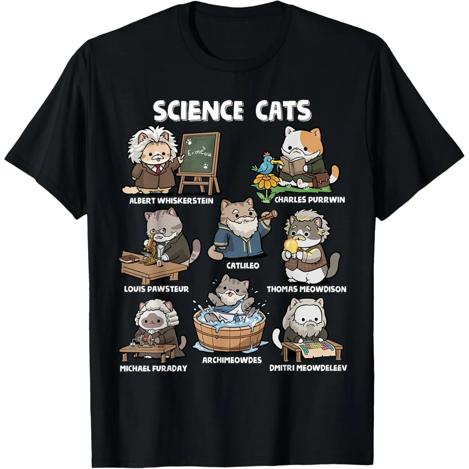 Science Cats Graphic Tee Funny Scientist Pun Lover Math Teacher Cotton T-Shirt