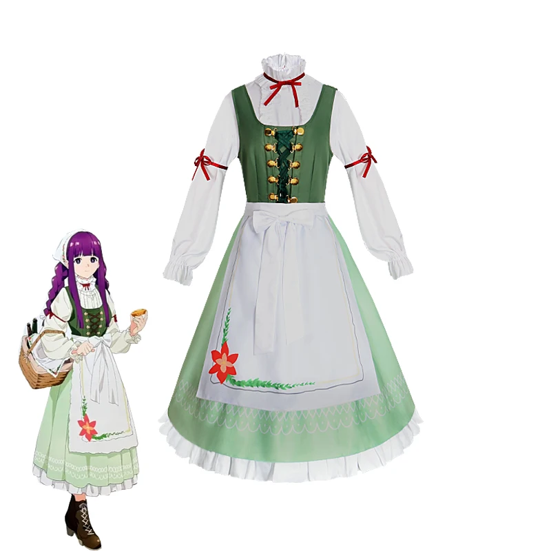 

Anime Frieren Beyond Journey's End Fern Cosplay Costume Purple Dress Embroidery Apron Handkerchief Headscarf Daily Outfits
