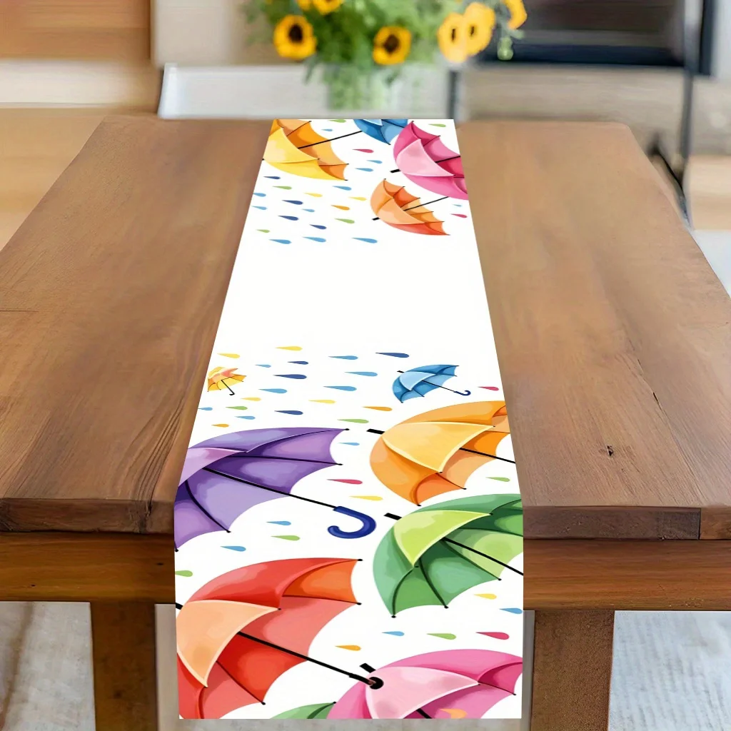 1 Piece of Colorful Umbrella-Patterned Table Runner, Suitable for Farmhouse, Indoor, Kitchen, Celebrations, Table Decoration, Restaurant, and Banquet Decoration Supplies