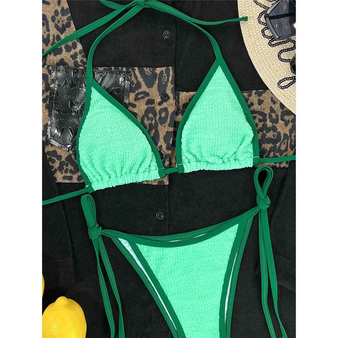 Neuer, geraffter, gefalteter Bikini, zweiteiliger Badeanzug für Damen, gepolsterter Badeanzug, Badebekleidung, Modell V3826. – Detail 12