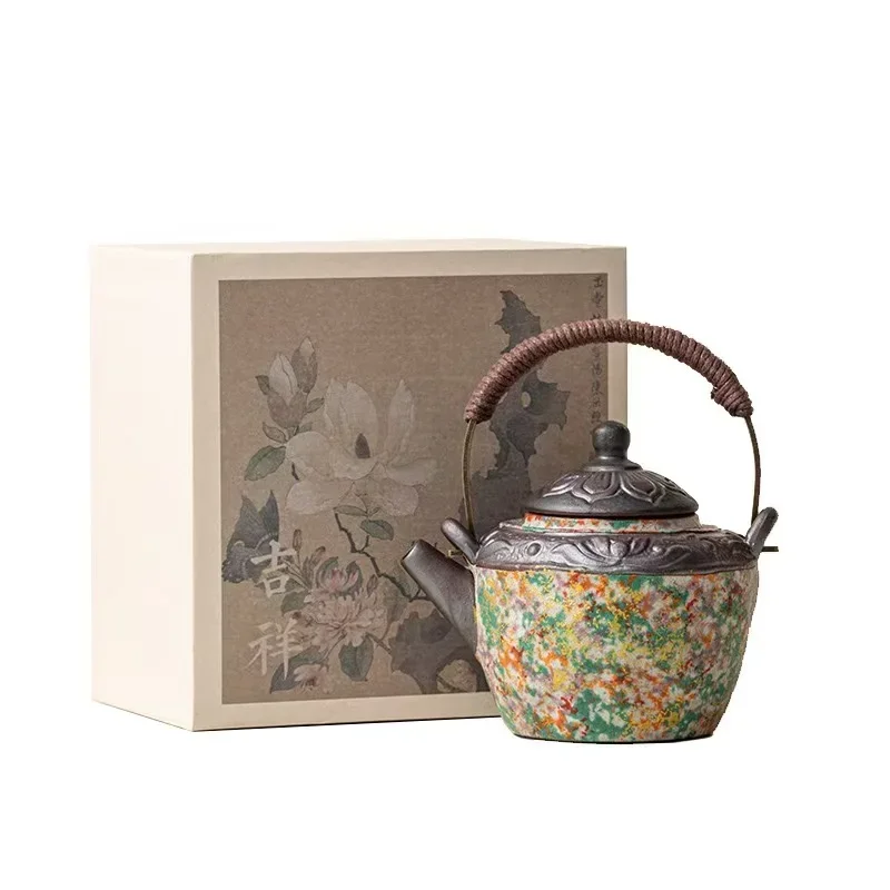 225ML Rock Painting Time Ancient Lotus Lifting Beam Pot Retro Ceramic Bubble Teapot Filter Pot Kung Fu TeaSet Gift Tea Services