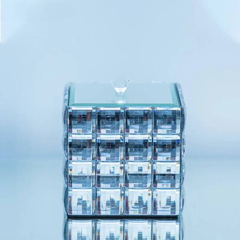 

-Hot Sale Home Decor Crystal Silver Glass Modern Mirrored Jewelry Box Acrylic Diamond Jewelry CaseJewellery Storage For Dresser