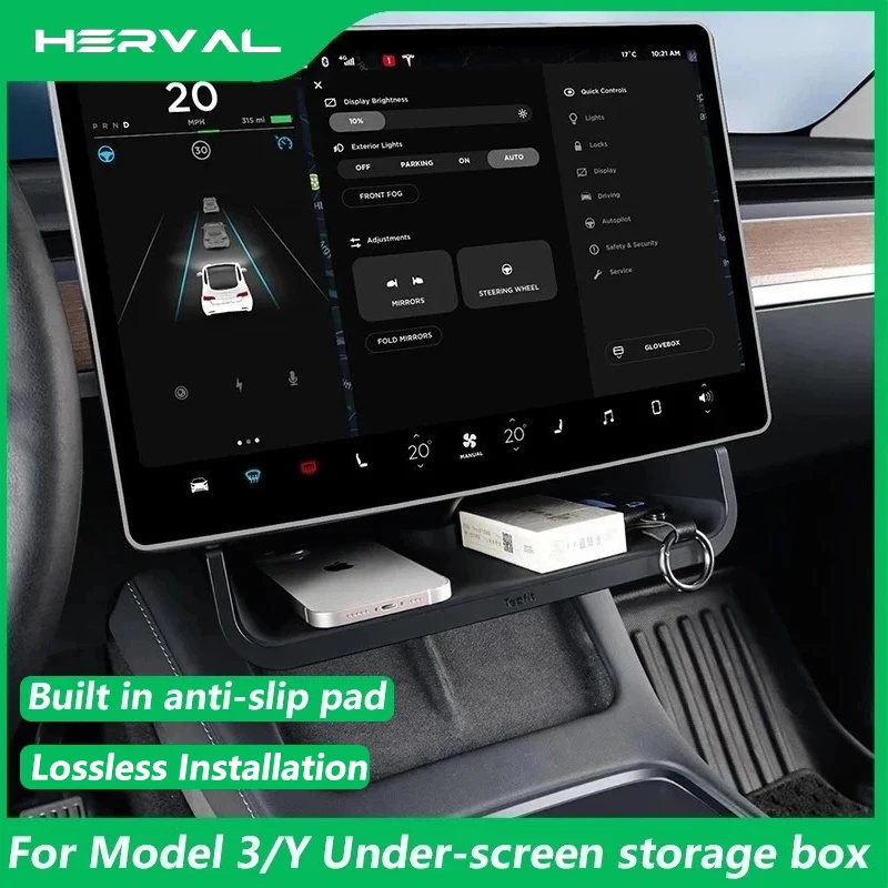 Herval For Tesla Model 3 Model Y ABS Under-Screen Storage Box Storage Box Behind The Screen Storage Box Car interior accessories