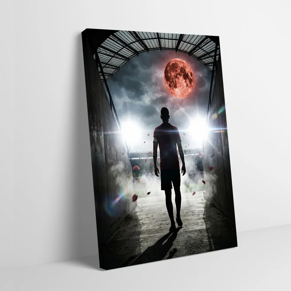 Soccer Player and Blood Moon Printing Poster Customizable Pictures Wall Art Canvas Painting for Room Decorations Bathroom Decor