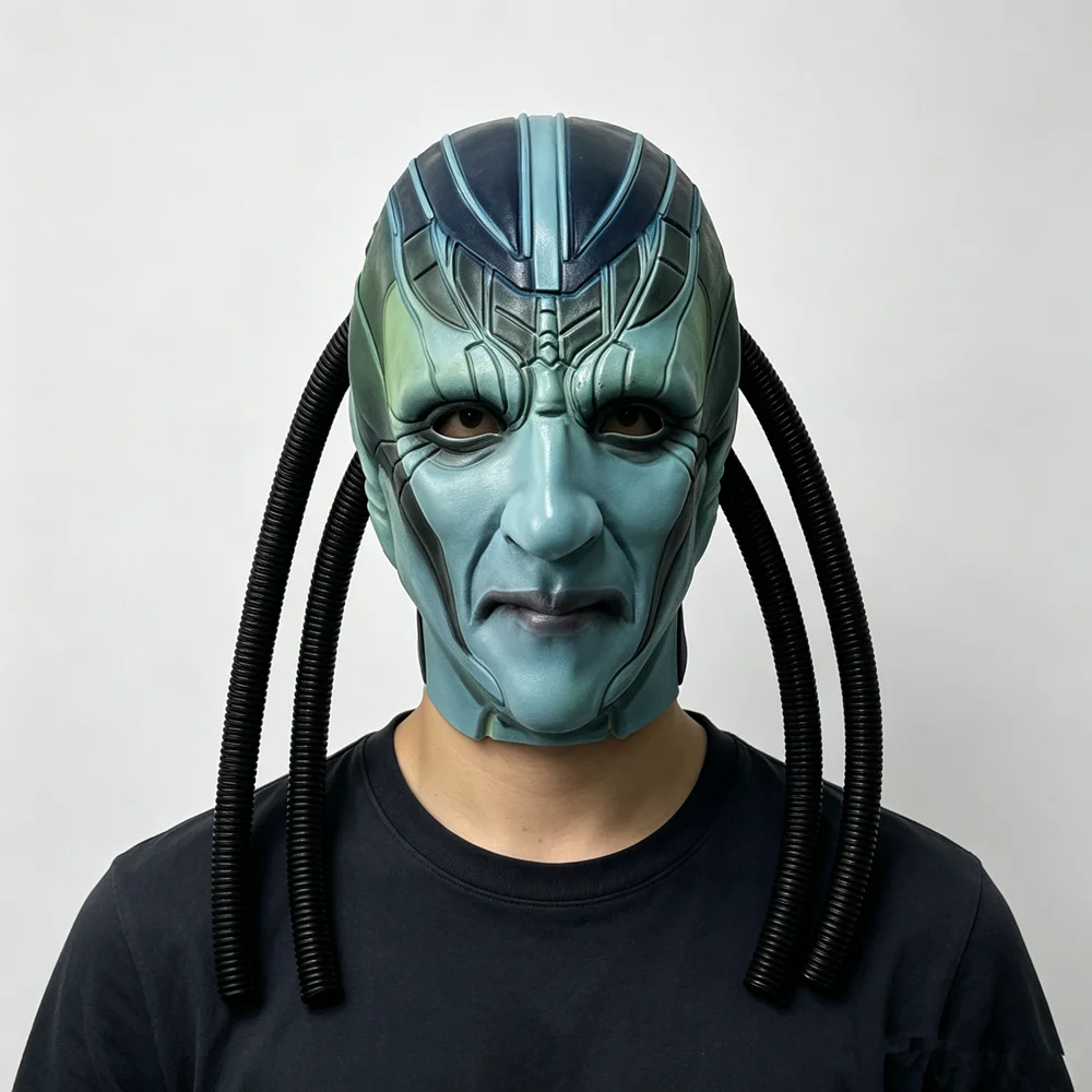 Alien-Vollkopf-Latexmaske Weltraumkreatur-Maske mit flexiblen Schläuchen Halloween Cosplay Karneval Kostüm-Requisite für Erwachsene – Detail 1