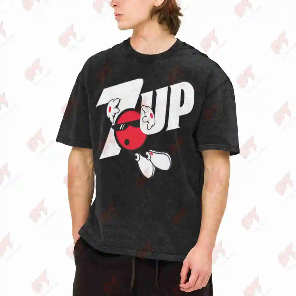 Cool Spot 7 Up Logo Red Splash Vintage Washed Tee Pure Cotton T-Shirt