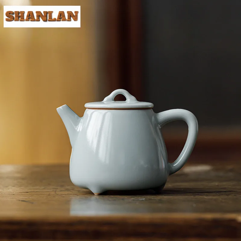 110ml Sky Blue Ru Kiln Porcelain Teapot Tea Infuser High Stone Spoon Pot Tea Soaking Kettle With Strainer Puer Tea Ceremony Gift