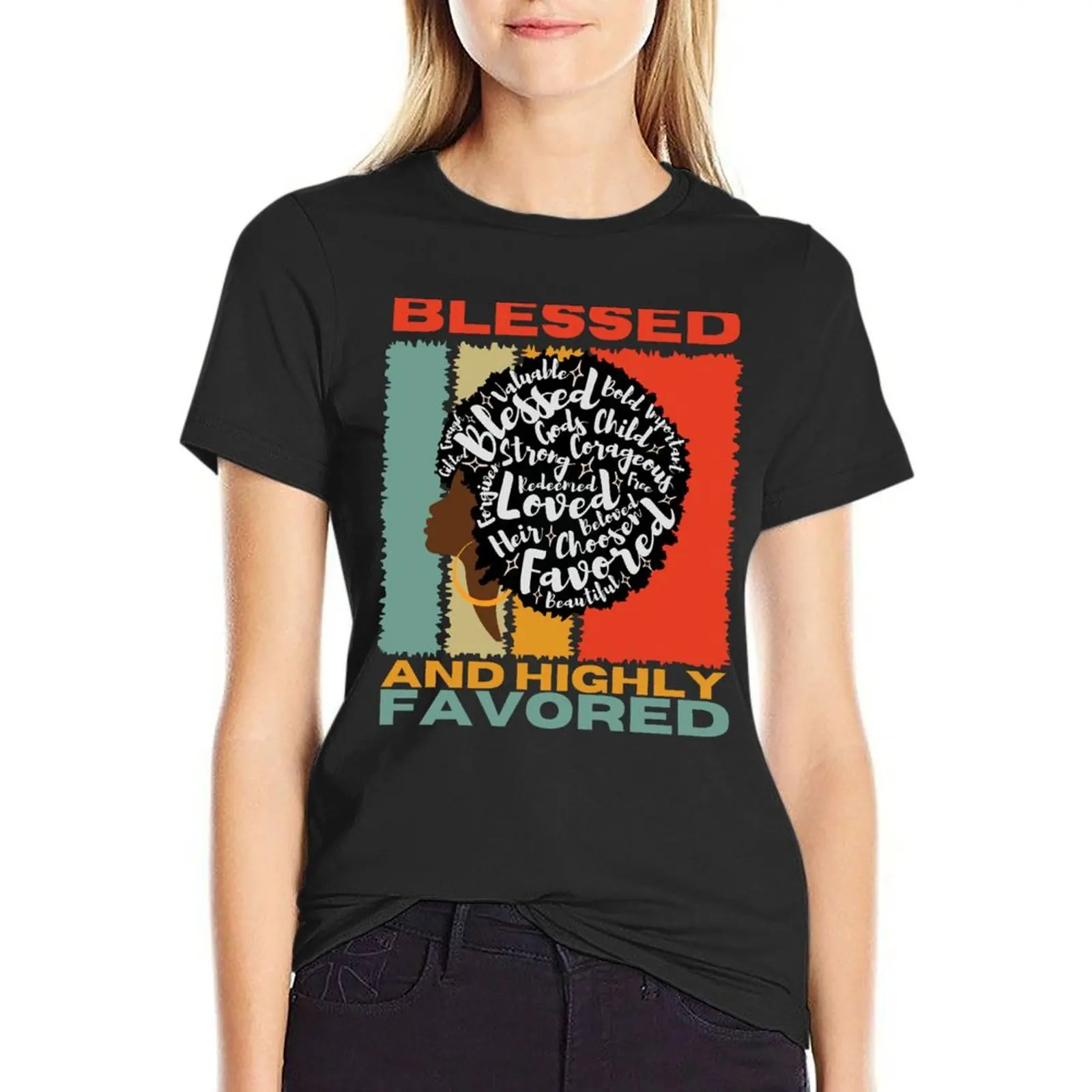 

Vintage Blessed And Highly Favored Afro Woman Word Cloud T-Shirt vintage sublime heavyweights designer clothes Women luxury