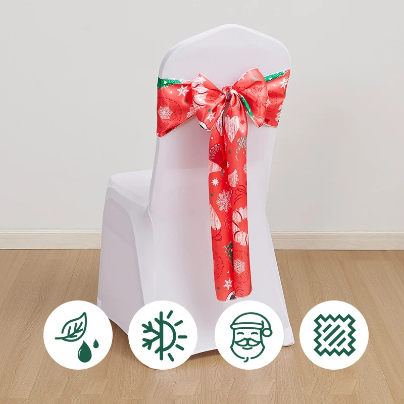 Christmas Satin Chair Sashes Bows-50PCS Chair Ribbon Ties Back Sash for Wedding Party Events Banquet Chair Cover Decoration