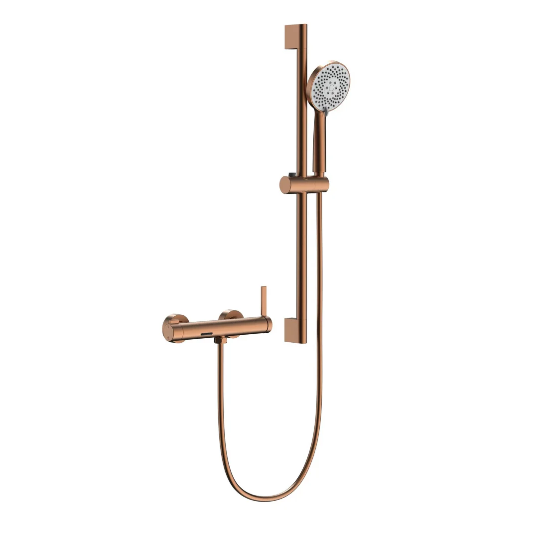 Brushed Rose Gold Bathroom Shower Faucet Set Brushed Gold Bathroom Faucet Wall Mounted Solid Brass Hot Cold Bathtub Shower Set