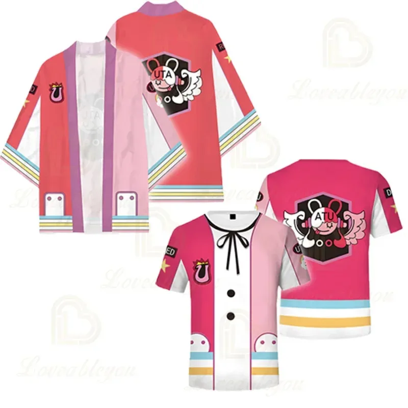 zz04zz12Anime 원피스 일본 기모노 붉은 머리 딸 Uta Haori 만화 코스프레 캐주얼 티셔츠 여성 남성 여름 잠옷 어린이 광고