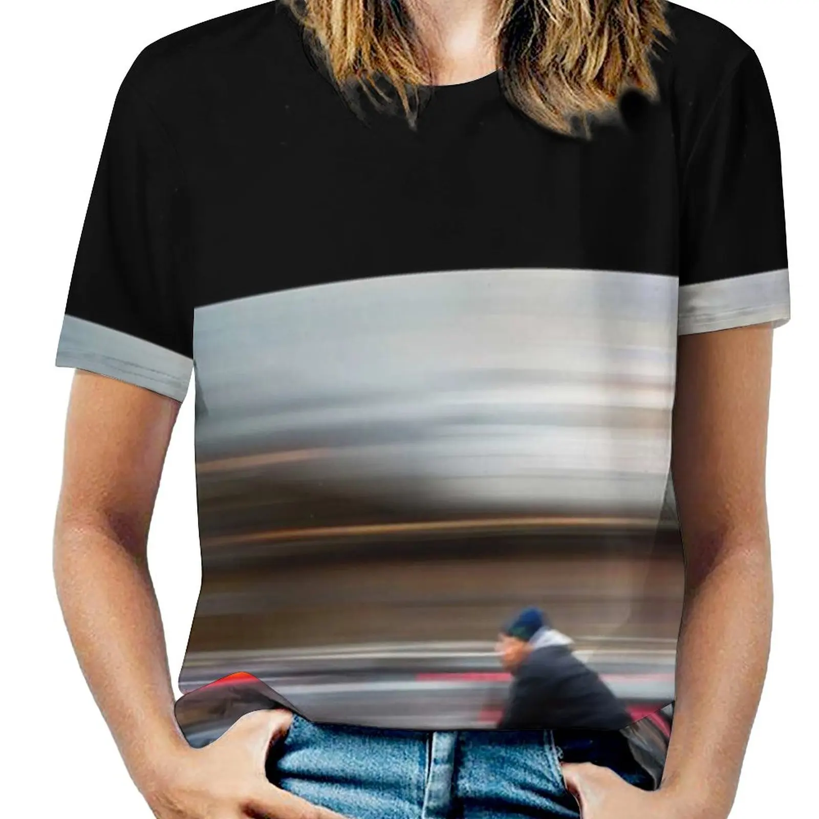 Cyclist In Motion Women T-Shirt Crewneck Casual Short Sleeve Tops Summer Tees Cyclist Traffic Bike Urban Streets Roads Movement