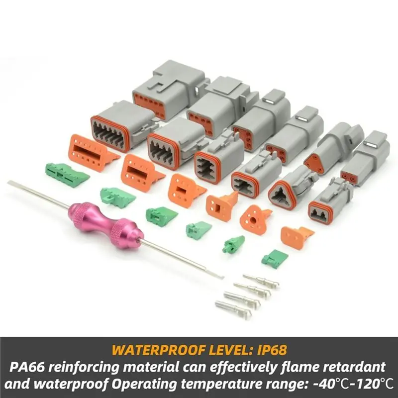DT19-Waterproof Automotive DT Connector Kit 217PCS 12 Kits With Crimping& Terminal Removal Tool In 2 3 4 6 8 12 Pins Deutsch