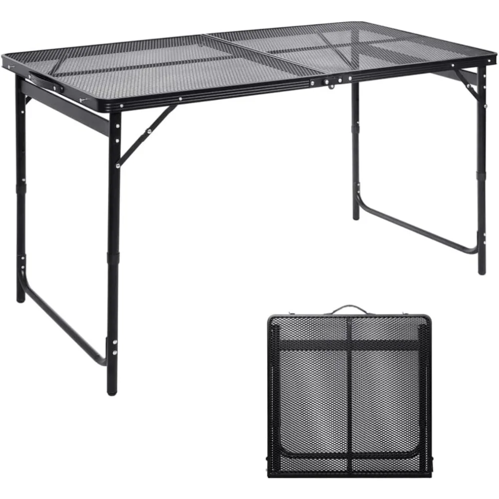 

Camping Table 4FT Grill Table Foldable Folding Table Picnic Portable Stand Mesh3Height Adjustable Outdoor Card BBQ