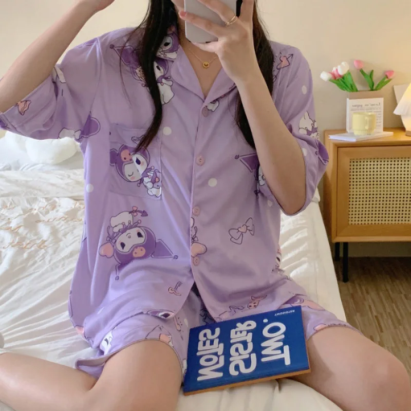2Pcs Summer New Kawaii Cute Woman's Pajamas Set Anime Cartoon Thin Short Sleeve Fashion Loose Casual Pajamas Student Homewear