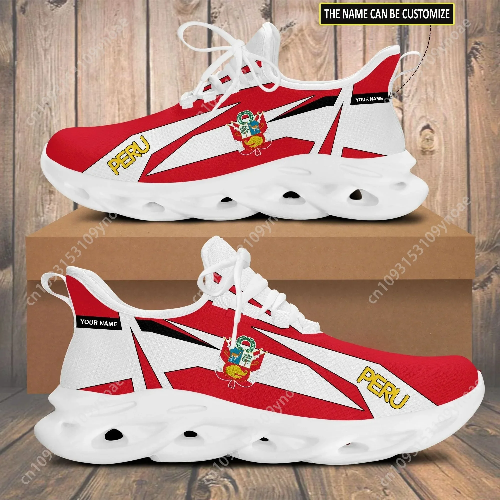 

Hot Sale Sneakers Male Peru Flag Print Men's Blade Running Sneakers Casual Trainer Shoes Man Fashion White and Red Blade Shoes