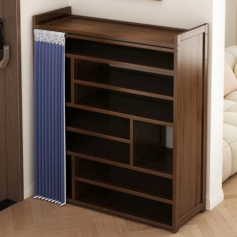 TTTTSimple Shoe Rack Multi-layer Household Door Fully Enclosed Solid Wood Integrated Storage Dustproof Shoe Cabinet