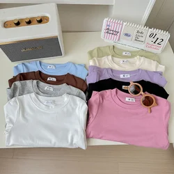 Children's white long sleeved loose T-shirt wear spring and autumn boys and girls cute bottoming shirt top facial mask T-shirt