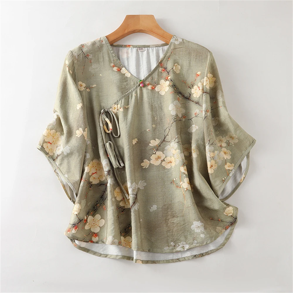 New Chinese Style Printed Pajamas Summer Women Soft Comfortable Short-sleeved Tops Homewear Thin Breathable Loungewear Sleepwear